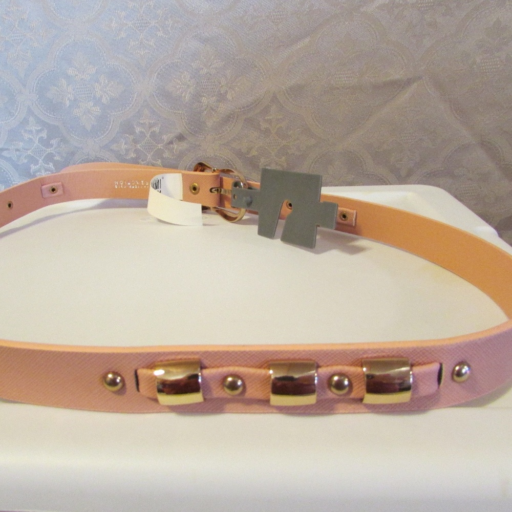 NEW Pink Blush Belt L Goldtone Hardware 1" wide